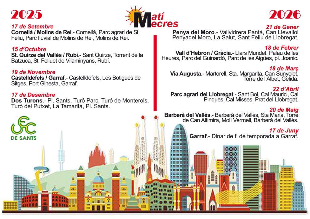 calendari del curs 2025-2026 del grup MatiMecres