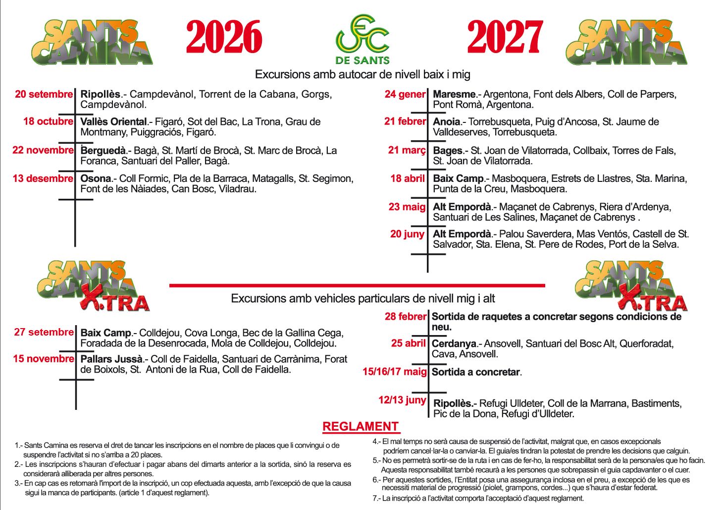 calendari del grup SantsCamina pel curs 2025-2026